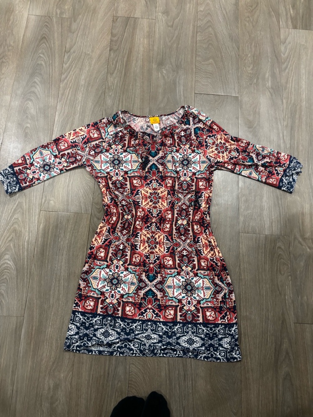 Ruby Rd. Multicolor Geometric Print Dress - Red, Navy, Cream